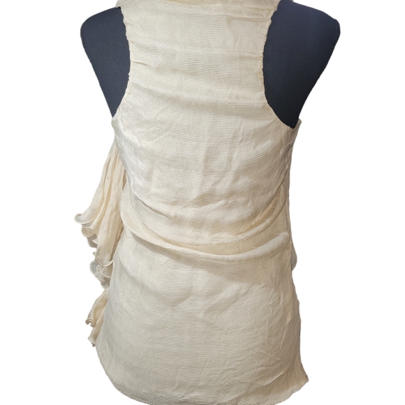 Fendi Cream waffle knit silk top with side ruffle 40 brand runs small - Picture 4 of 16